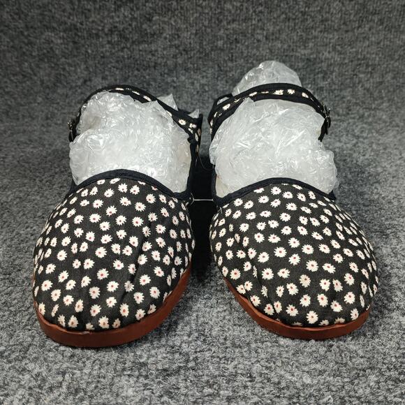Hao Yu Mary Jane Shoes Womens Size 7 Black White Floral Daisy Print Strap China - Picture 6 of 9